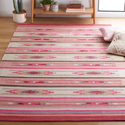 Safavieh Cotton Kilim Hand Made Area Rug, Red / Ivory Bohemian Style Non-shedding In Red