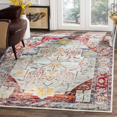 Safavieh Crystal Machine Made Area Rug, Light Blue / Red Traditional Style Easy Care In Blue