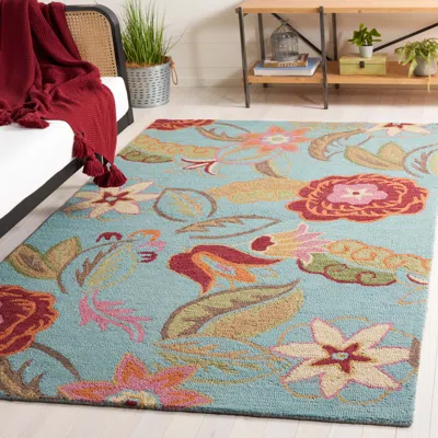 Safavieh Blossom Hand Made Area Rug, Blue / Multi Country Floral Style Non-shedding In Blue
