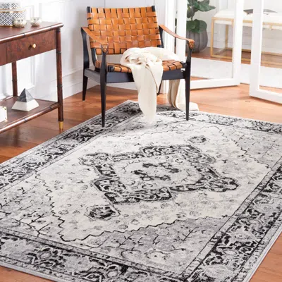 Safavieh Brentwood Machine Made Area Rug, Black / Ivory Traditional Style Easy Care In Gray