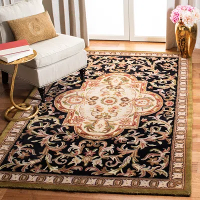 Safavieh Classic Hand Made Area Rug, Black / Beige Traditional Style Non-shedding In Multi