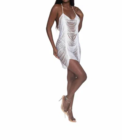 Dreamgirl Draped Fringe Chemise In White In White