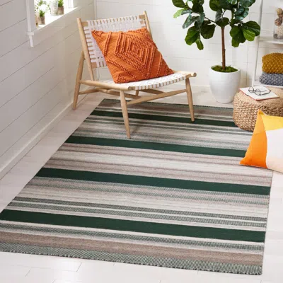 Safavieh Dhurries Flat Weave Area Rug, Green / Grey Contemporary Style Easy Care In Multi