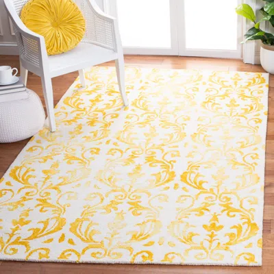 Safavieh Dip Dye Hand Made Area Rug, Ivory / Gold Contemporary Style Non Shedding In Yellow