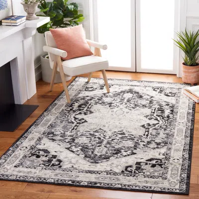 Safavieh Brentwood Machine Made Area Rug, Black / Ivory Traditional Style Easy Care In Multi