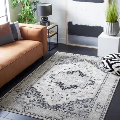 Safavieh Brentwood Machine Made Area Rug, Ivory / Black Traditional Style Easy Care In Gray