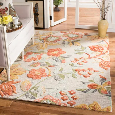 Safavieh Blossom Hand Made Area Rug, Grey / Red Country Floral Style Non-shedding In Multi