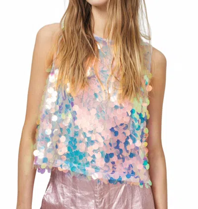 Lanhtropy Mermaid Sequin Top In Aqua Big Sequined In Pink