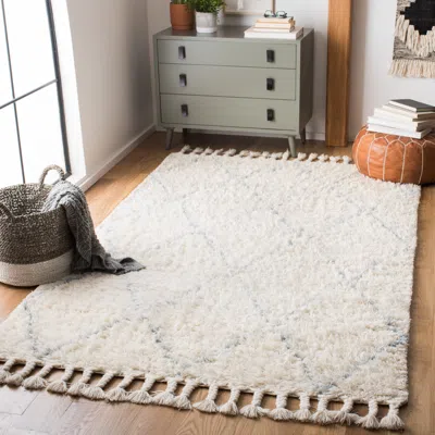 Safavieh Casablanca Hand Made Area Rug, Blue / Ivory Shag / Flokati Style Non-shedding In Gray