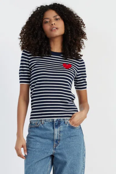 Chinti & Parker Navy-cream Merino Heart Breton T-shirt In Blue