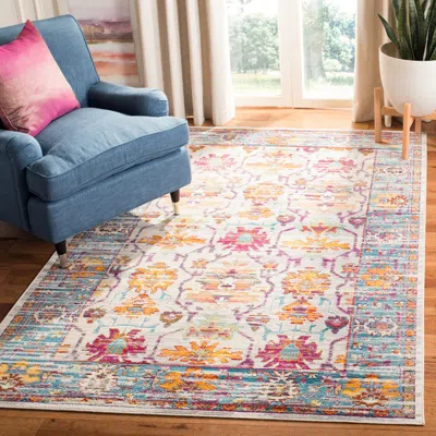Safavieh Crystal Machine Made Area Rug, Cream / Teal Traditional Style Easy Care In Multi