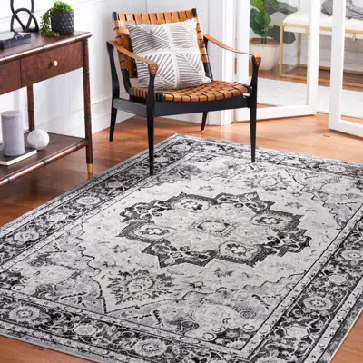 Safavieh Brentwood Machine Made Area Rug, Black / Ivory Traditional Style Easy Care In Gray