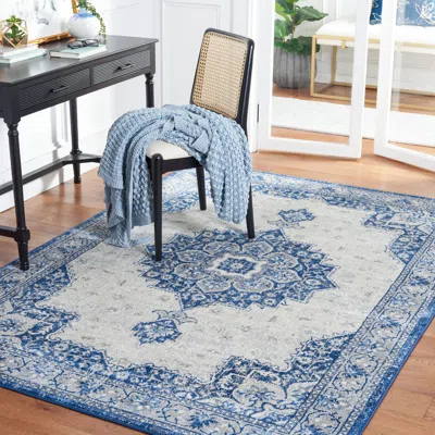 Safavieh Brentwood Machine Made Area Rug, Blue / Ivory Traditional Style Easy Care In Blue
