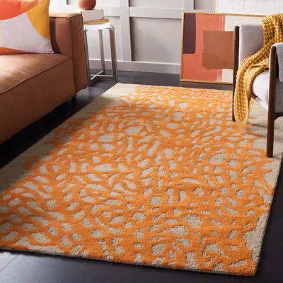 Safavieh Blossom Hand Made Area Rug, Grey / Orange Contemporary Style Non-shedding In Orange