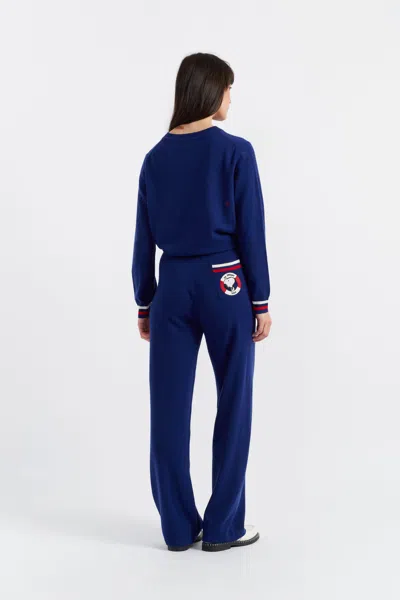 Chinti & Parker Blue Wool-cashmere Snoopy Nautical Wide-leg Track Pants