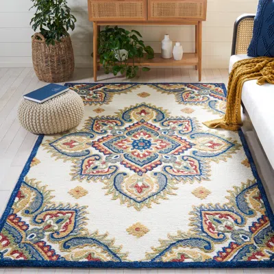 Safavieh Blossom Hand Made Area Rug, Ivory / Green Traditional Style Non-shedding In Blue