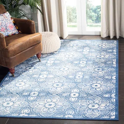 Safavieh Brentwood Machine Made Area Rug, Navy / Creme Traditional Style Easy Care In Blue