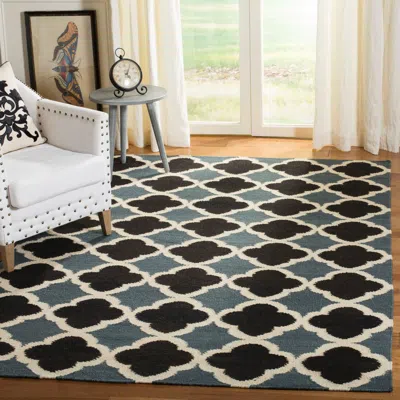 Safavieh Dhurries Hand Made Area Rug, Blue / Navy Contemporary Style Non Shedding In Black