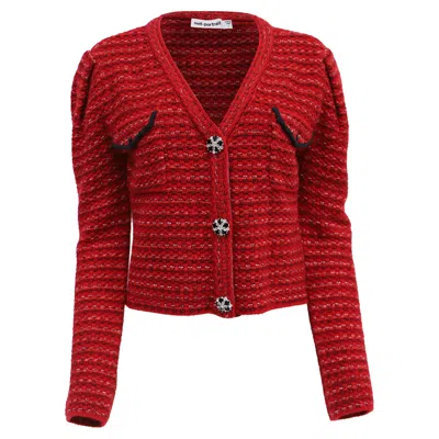 Self-portrait Melange Knit Cardigan In Red Wool