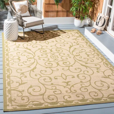 Safavieh Courtyard Machine Made Indoor/outdoor Area Rug, Cream / Green Traditional Style Easy Care In Neutral