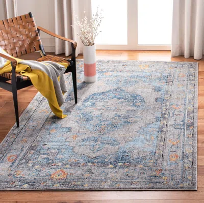 Safavieh Bristol Machine Made Area Rug, Blue / Light Grey Traditional Style Easy Care In Blue