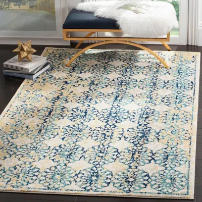 Safavieh Evoke Machine Made Area Rug, Ivory / Blue Transitional Style Easy Care In Blue