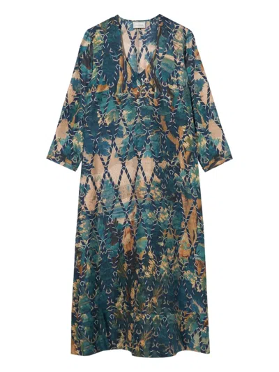 Pierre-louis Mascia Cialda V-neck Print Dress In Blue