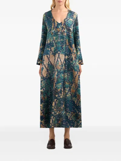 Pierre-louis Mascia Cialda V-neck Print Dress In Blue