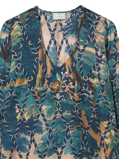 Pierre-louis Mascia Cialda V-neck Print Dress In Blue