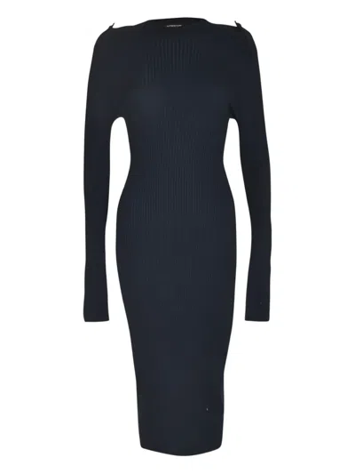 Dondup Ribbed Buttoned-cuff Dress In Black