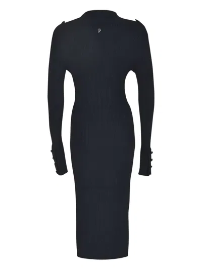 Dondup Ribbed Buttoned-cuff Dress In Black