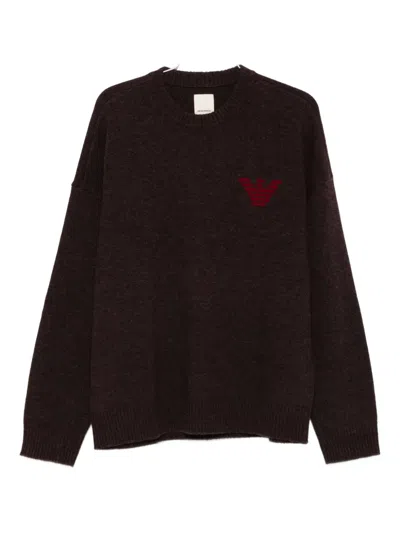 Emporio Armani Asv New York Capsule Collection Virgin-wool Jumper With Jacquard Writing In Brown