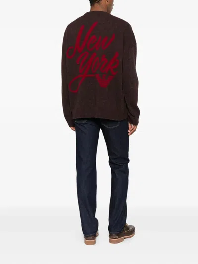 Emporio Armani Asv New York Capsule Collection Virgin-wool Jumper With Jacquard Writing In Brown