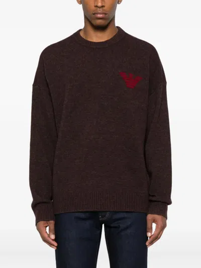 Emporio Armani Asv New York Capsule Collection Virgin-wool Jumper With Jacquard Writing In Brown
