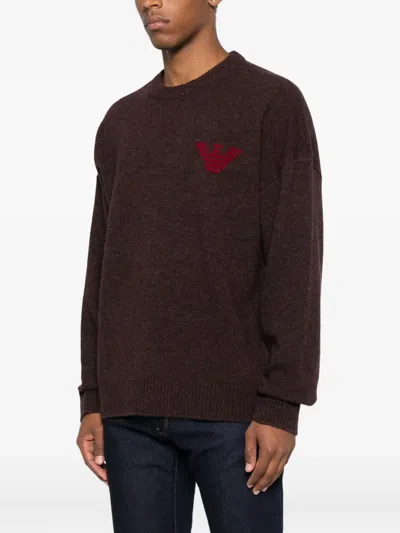 Emporio Armani Asv New York Capsule Collection Virgin-wool Jumper With Jacquard Writing In Brown