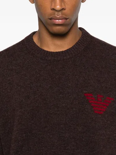 Emporio Armani Asv New York Capsule Collection Virgin-wool Jumper With Jacquard Writing In Brown