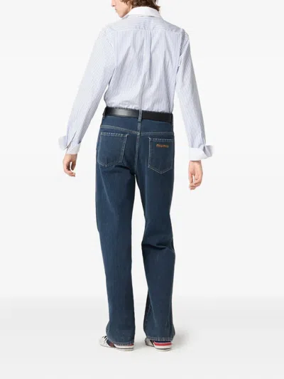 Miu Miu Striped Logo-embroidered Shirt In Blue