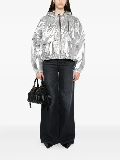 Iro Hooded Jacket With Elasticated Cuffs And Hem In Silver