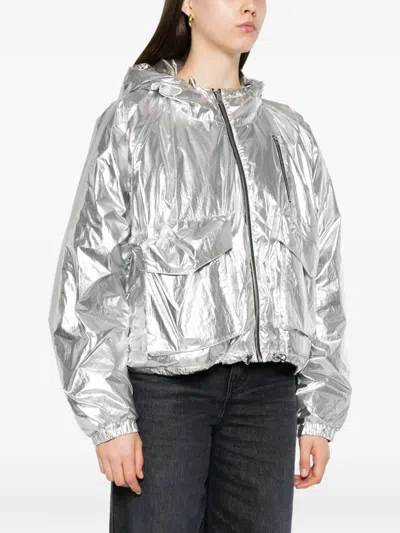 Iro Hooded Jacket With Elasticated Cuffs And Hem In Silver