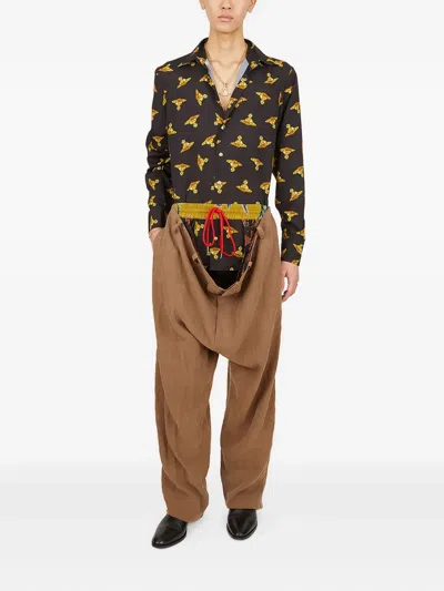 Vivienne Westwood Wreck Straight-leg Drawstring Pants In Brown