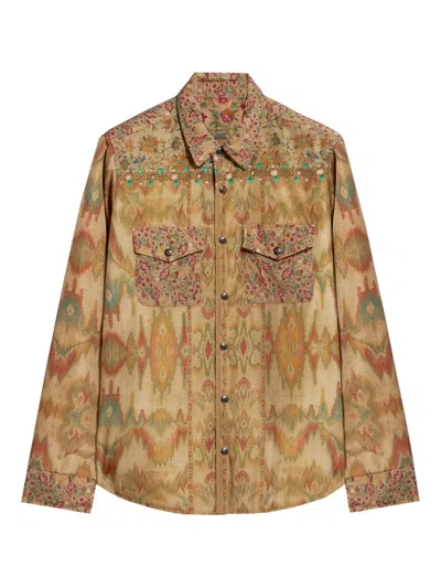 Pierre-louis Mascia Integmos Embroidered Patterned Shirt In Black