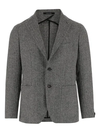 Tagliatore Dark Grey Tweed Single-breasted Blazer In Gray