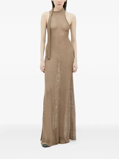 Aya Muse Tera Halterneck Mesh Maxi Dress In Brown