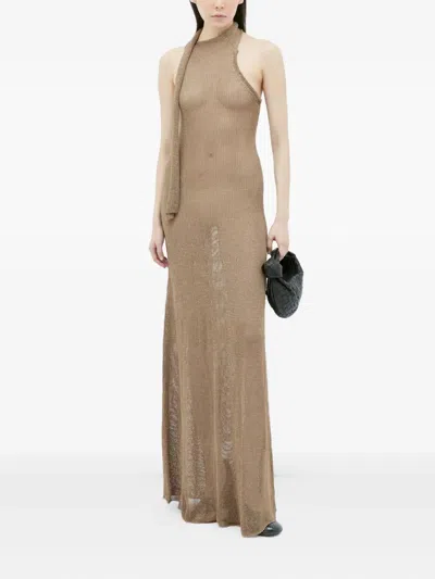 Aya Muse Tera Halterneck Mesh Maxi Dress In Brown