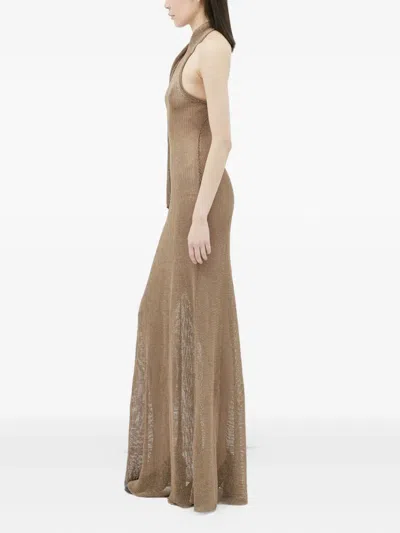 Aya Muse Tera Halterneck Mesh Maxi Dress In Brown