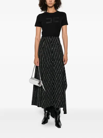 Elisabetta Franchi Logo-embroidered T-shirt In Black
