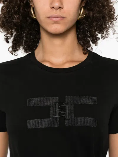 Elisabetta Franchi Logo-embroidered T-shirt In Black