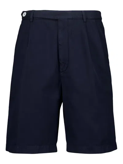 Brunello Cucinelli Pleated Cotton Shorts In Blue