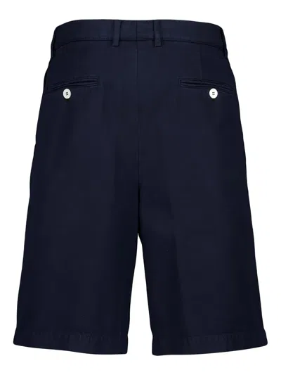 Brunello Cucinelli Pleated Cotton Shorts In Blue