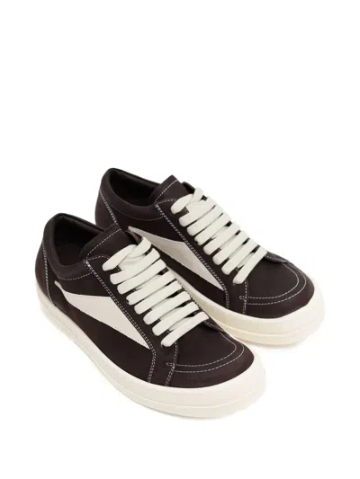 Rick Owens Women Black Low Top Sneakers With Contrasting Stitching In Leather Woman
